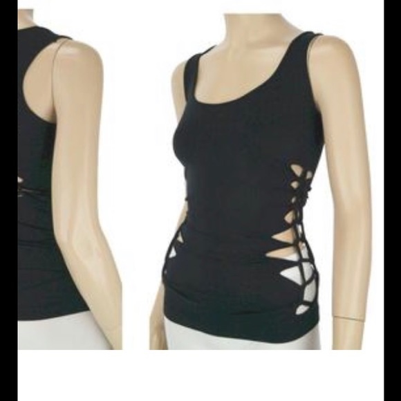 Slit Weave Braided Stretch Tank Top Unlined Black One Size NWT - Picture 6 of 6